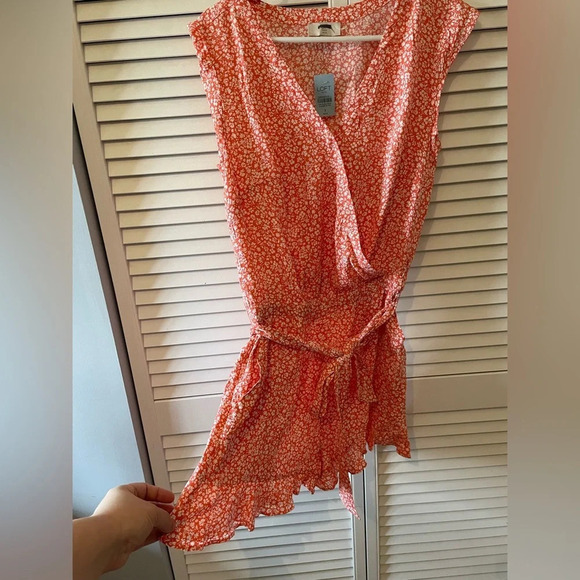 LOFT Outlet NWT Floral Wrap Romper Belt Coral Pink Summer Vacation Small Petite - Picture 5 of 7